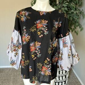 LOFT Puff Sleeve Printed Blouse